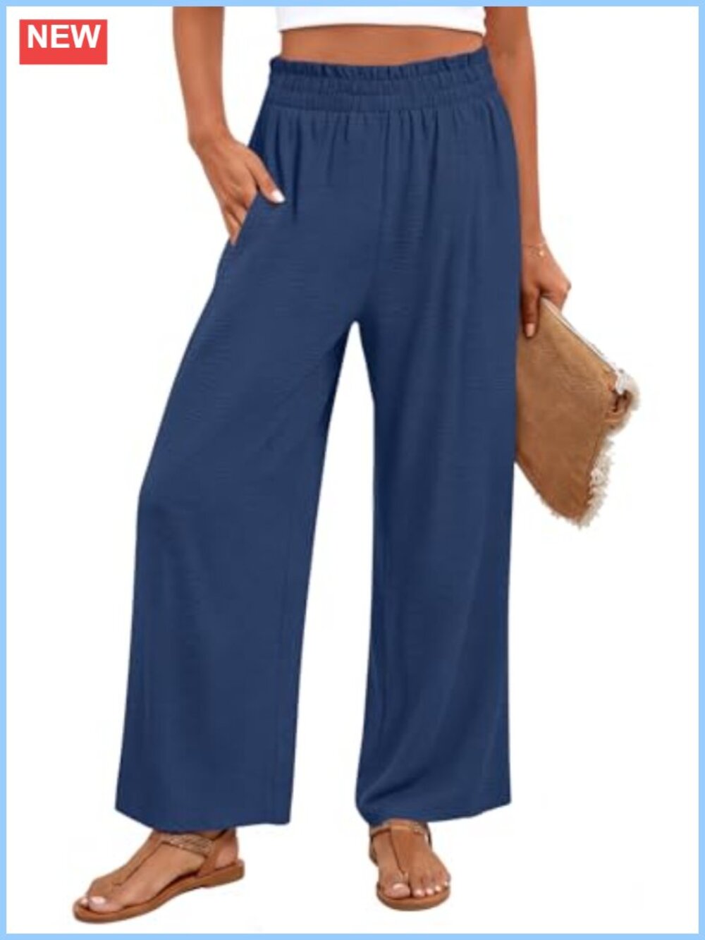 Women's Wide Leg Palazzo Trousers High Waist Ruffle Pockets Casual